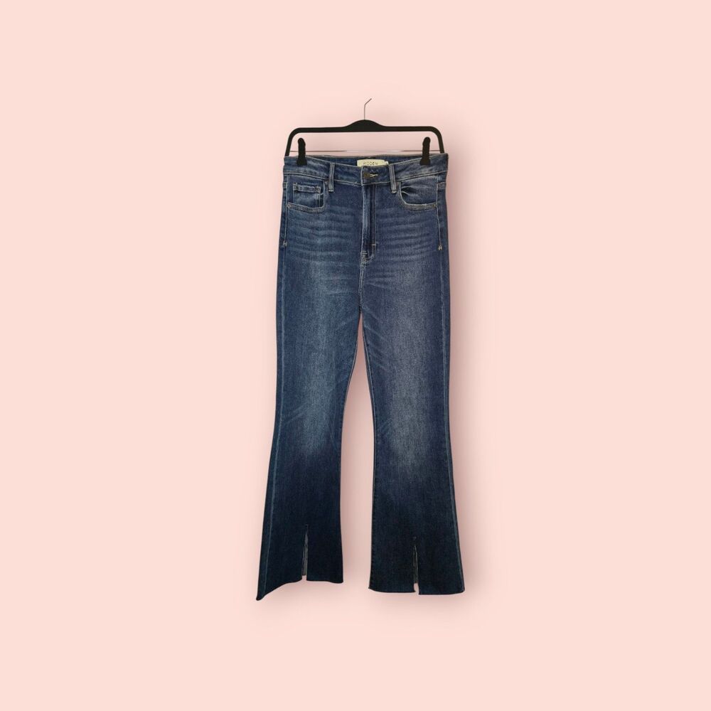 Hidden Happi High Rise Flare Jeans HD3135-MD Medium Wash Slit Hem Stretch Denim